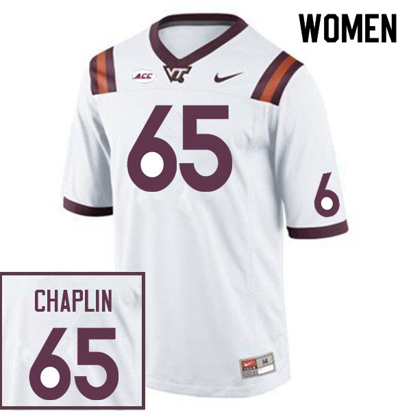 Women #65 Xavier Chaplin Virginia Tech Hokies College Football Jerseys Sale-White - Click Image to Close
